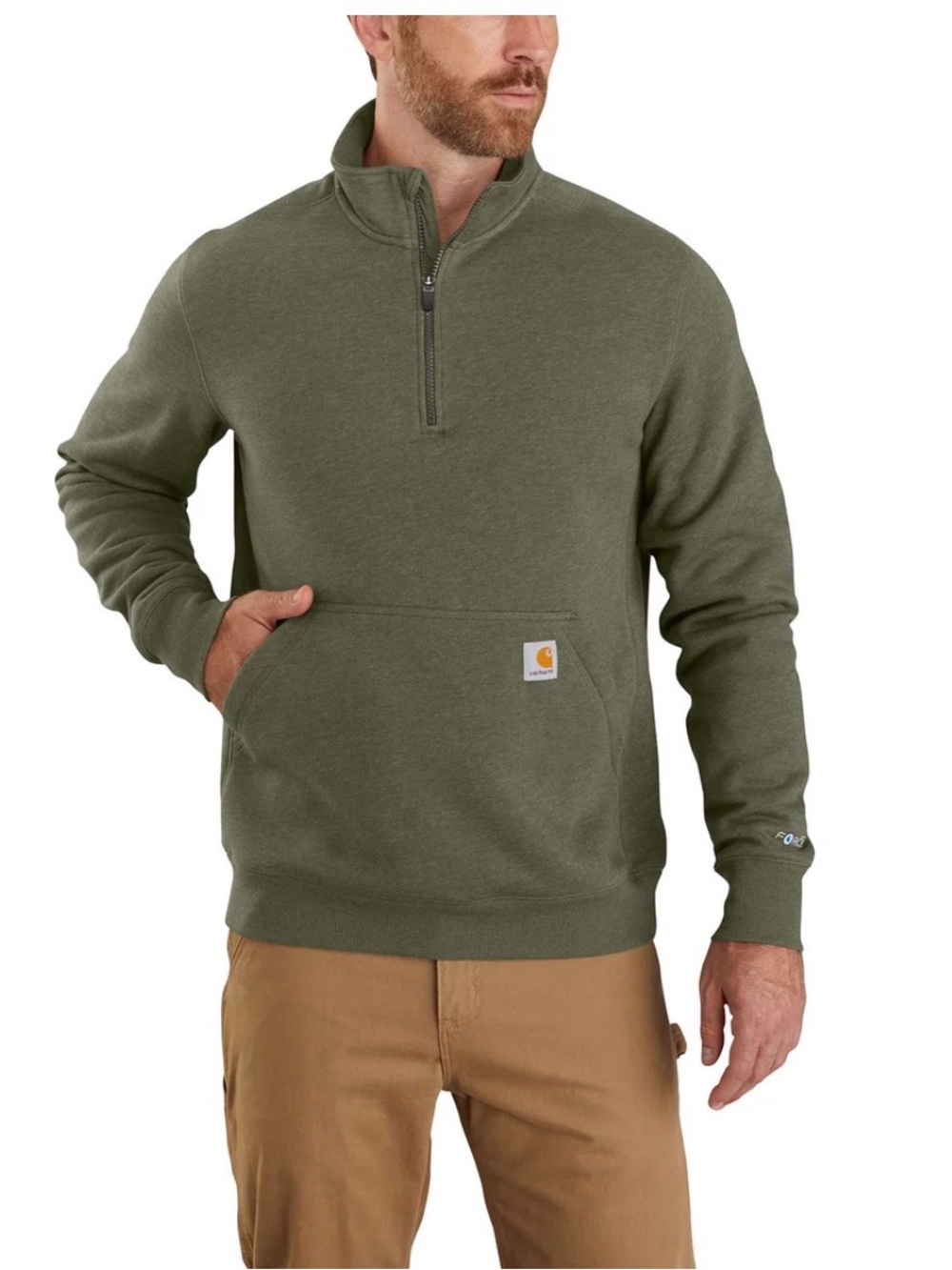 Carhartt Unisex Olive Green Quarter-Zip Sweatshirt Size Small